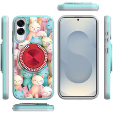 For Samsung S25 Edge Case Printed Magnetic Bling Ring Stand + Tempered Glass