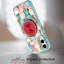 For Samsung S25 Edge Case Printed Magnetic Bling Ring Stand + Tempered Glass