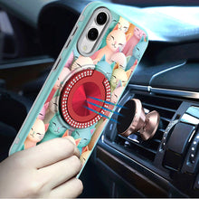 For Samsung S25 Edge Case Printed Magnetic Bling Ring Stand + Tempered Glass