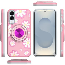 For Samsung S25 Edge Case Printed Magnetic Bling Ring Stand + Tempered Glass