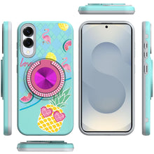 For Samsung S25 Edge Case Printed Magnetic Bling Ring Stand + Tempered Glass