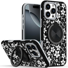For iPhone 16 PRO MAX Case Printed Design with Bling 360 Stand + Tempered Glass