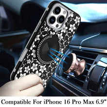 For iPhone 16 PRO MAX Case Printed Design with Bling 360 Stand + Tempered Glass