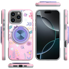 For iPhone 16 PRO MAX Case Printed Magnetic Bling Ring Stand + Tempered Glass