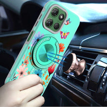 For Moto G Power 2025 Case Printed Design with Bling 360 Stand + Tempered Glass