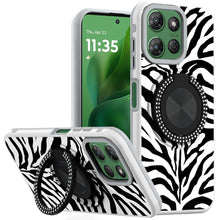 For Moto G Power 2025 Case Printed Magnetic Bling Ring Stand + Tempered Glass