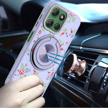 For Moto G Power 2025 Case Printed Design with Bling 360 Stand + Tempered Glass