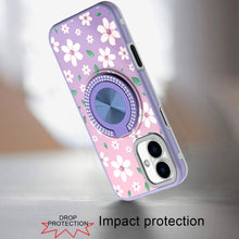 For iPhone 16 Plus 6.7in Case Printed Magnetic Bling Ring Stand + Tempered Glass