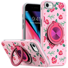 For iPhone SE 3/SE 2 iPhone 8/7 Case Printed Bling Ring Stand + Tempered Glass