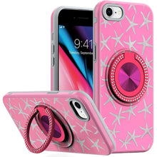 For iPhone SE 3/SE 2 iPhone 8/7 Case Printed Bling Ring Stand + Tempered Glass