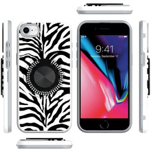 For iPhone SE 3/SE 2 iPhone 8/7 Case Printed Bling Ring Stand + Tempered Glass