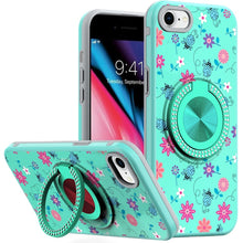 For iPhone SE 3/SE 2 iPhone 8/7 Case Printed Bling Ring Stand + Tempered Glass