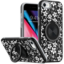 For iPhone SE 3/SE 2 iPhone 8/7 Case Printed Bling Ring Stand + Tempered Glass