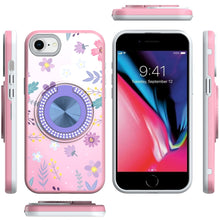 For iPhone SE 3/SE 2 iPhone 8/7 Case Printed Bling Ring Stand + Tempered Glass