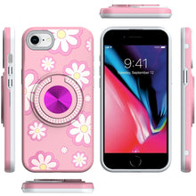 For iPhone SE 3/SE 2 iPhone 8/7 Case Printed Bling Ring Stand + Tempered Glass