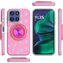 For Moto G Stylus 2025 Case Printed Magnetic Bling Ring Stand + Tempered Glass