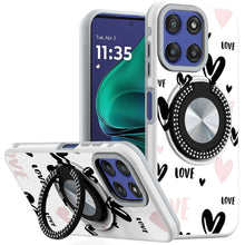 For Moto G Stylus 2025 Case Printed Magnetic Bling Ring Stand + Tempered Glass