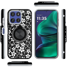 For Moto G Stylus 2025 Case Printed Design with Bling 360 Stand + Tempered Glass