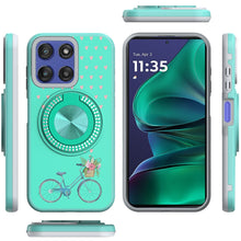 For Moto G Stylus 2025 Case Printed Design with Bling 360 Stand + Tempered Glass