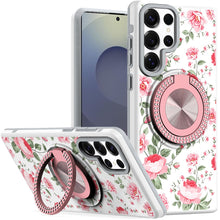 For Samsung S25 Ultra Case Printed Magnetic Bling Ring Stand + Tempered Glass
