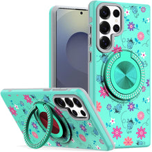 For Samsung S25 Ultra Case Printed Magnetic Bling Ring Stand + Tempered Glass