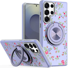For Samsung S25 Ultra Case Printed Magnetic Bling Ring Stand + Tempered Glass