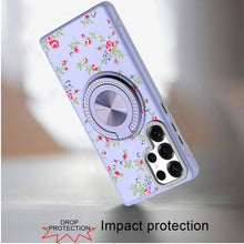 For Samsung S25 Ultra Case Printed Magnetic Bling Ring Stand + Tempered Glass