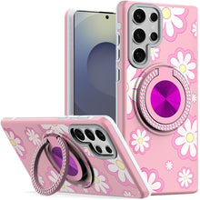 For Samsung S25 Ultra Case Printed Magnetic Bling Ring Stand + Tempered Glass