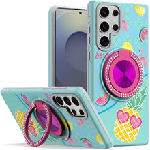 For Samsung S25 Ultra Case Printed Magnetic Bling Ring Stand + Tempered Glass
