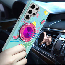 For Samsung S25 Ultra Case Printed Design with Bling 360 Stand + Tempered Glass