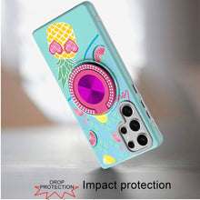 For Samsung S25 Ultra Case Printed Magnetic Bling Ring Stand + Tempered Glass