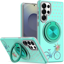 For Samsung S26 Ultra Case Printed Design with Bling 360 Stand + Tempered Glass