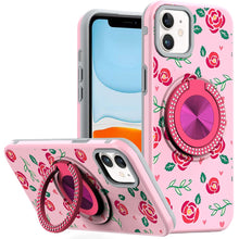 For iPhone 11 6.1 in. Case Printed Magnetic Bling Ring Stand + Tempered Glass