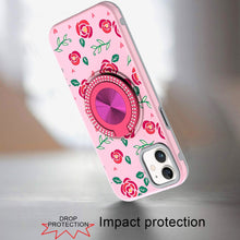 For iPhone 11 6.1 in. Case Printed Magnetic Bling Ring Stand + Tempered Glass