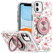 For iPhone 11 6.1 in. Case Printed Magnetic Bling Ring Stand + Tempered Glass