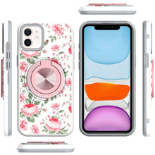 For iPhone 11 6.1 in. Case Printed Magnetic Bling Ring Stand + Tempered Glass