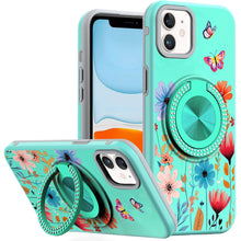 For iPhone 11 6.1 in. Case Printed Magnetic Bling Ring Stand + Tempered Glass