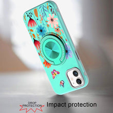 For iPhone 11 6.1 in. Case Printed Magnetic Bling Ring Stand + Tempered Glass