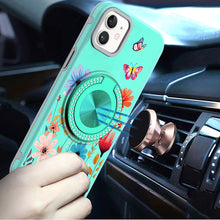 For iPhone 11 6.1 in. Case Printed Magnetic Bling Ring Stand + Tempered Glass