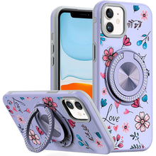 For iPhone 11 6.1 in. Case Printed Magnetic Bling Ring Stand + Tempered Glass
