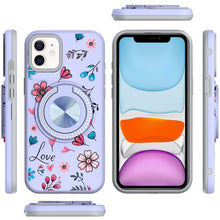 For iPhone 11 6.1 in. Case Printed Magnetic Bling Ring Stand + Tempered Glass