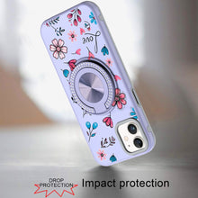 For iPhone 11 6.1 in. Case Printed Magnetic Bling Ring Stand + Tempered Glass