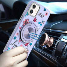 For iPhone 11 6.1 in. Case Printed Magnetic Bling Ring Stand + Tempered Glass