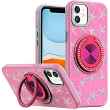 For iPhone 11 6.1 in. Case Printed Magnetic Bling Ring Stand + Tempered Glass