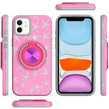 For iPhone 11 6.1 in. Case Printed Design with Bling 360 Stand + Tempered Glass