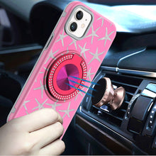 For iPhone 11 6.1 in. Case Printed Magnetic Bling Ring Stand + Tempered Glass
