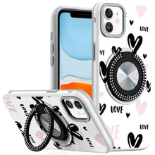 For iPhone 11 6.1 in. Case Printed Magnetic Bling Ring Stand + Tempered Glass