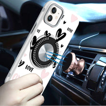 For iPhone 11 6.1 in. Case Printed Magnetic Bling Ring Stand + Tempered Glass
