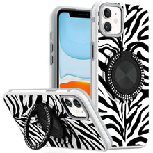 For iPhone 11 6.1 in. Case Printed Design with Bling 360 Stand + Tempered Glass