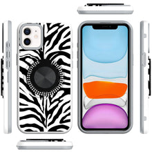 For iPhone 11 6.1 in. Case Printed Magnetic Bling Ring Stand + Tempered Glass